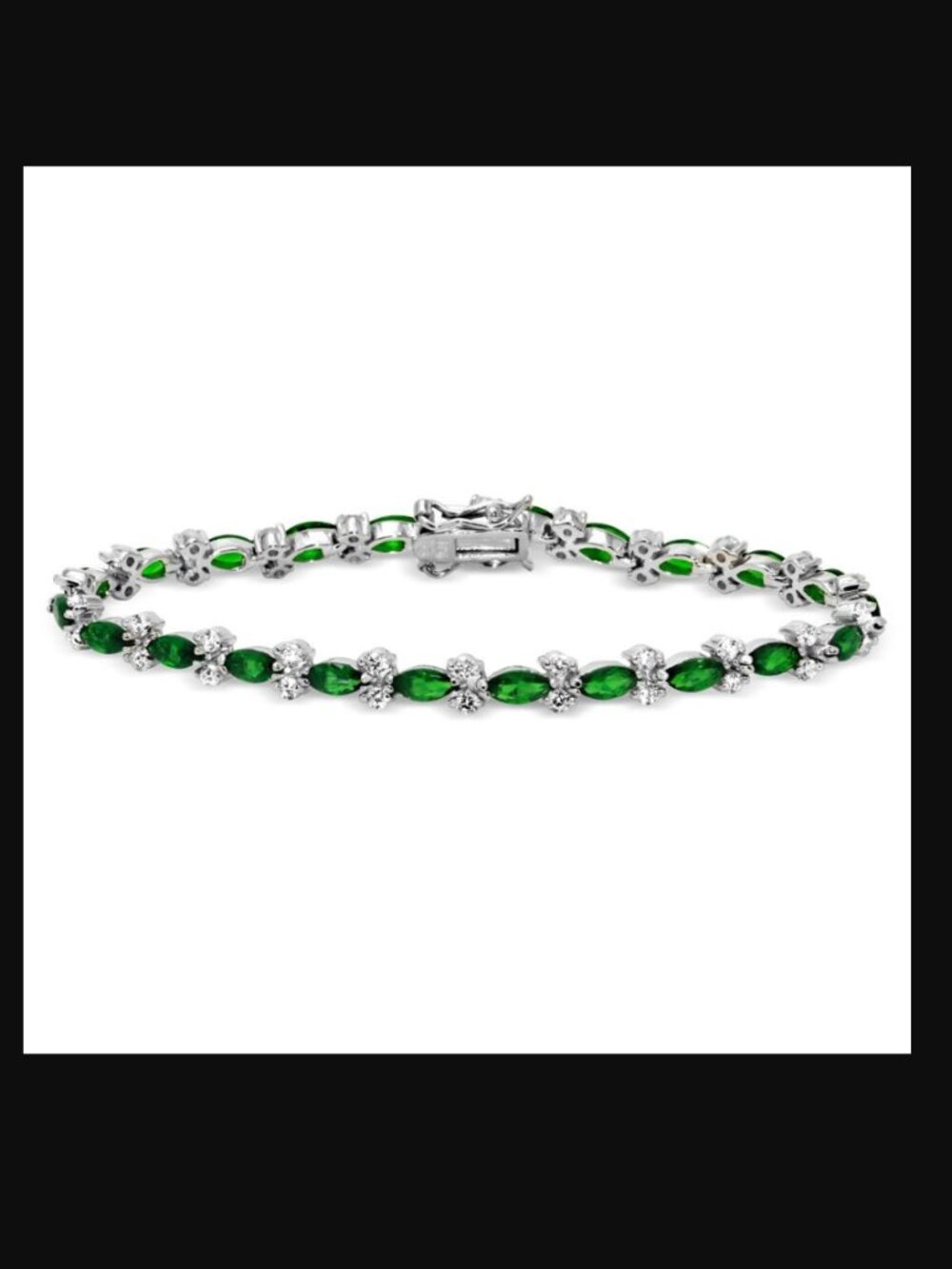 Silver 925 Rhodium Plated 5mm Green Marquise and Clear Round CZ Tennis Bracelet